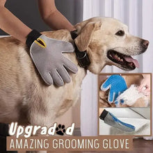 Load image into Gallery viewer, Amazing Grooming Gloves demo on a dog, showcasing dual-sided features for effective pet grooming and shedding control.
