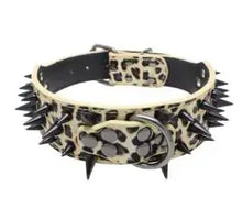 Load image into Gallery viewer, Leopard print spiked studded leather collar with edgy design for pets
