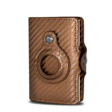 Load image into Gallery viewer, Airtag wallet money bag in brown synthetic leather with sleek design and secure closure for cards and cash.
