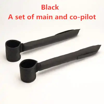 Black vegan leather car seat gap fillers for main and co-pilot seats, featuring pocket design for added organization.