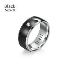 Load image into Gallery viewer, eThings Smart Ring Waterproof NFC Finger Ring in black, size 8, featuring durable design with a gemstone accent.
