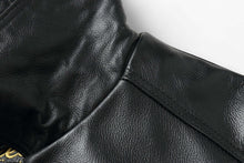 Load image into Gallery viewer, Close-up of REED Men&#39;s American Style Bomber Genuine Leather Jacket
