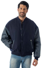 Load image into Gallery viewer, REED Men&#39;s Premium Varsity Leather/Wool Jacket, Made in USA, features quilted lining and inside pocket, classic style.
