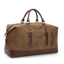 Load image into Gallery viewer, Retro large capacity canvas travel bag for men and women, featuring European and American style, ideal for leisure travel.
