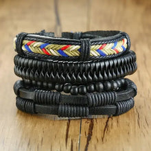 Cargar imagen en el visor de la galería, Vnox 4-piece vegan leather wrap bracelets set with ethnic design, high-quality craftsmanship, and durable zinc alloy accents.

