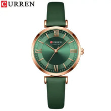 Load image into Gallery viewer, Classic Clock Leather Watch with green strap, featuring quartz movement and water-resistant design, perfect for casual or formal wear.
