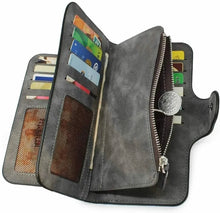 Charger l'image dans la galerie, Vintage Faux Leather Long Wallet – Trifold Credit Card Holder with Snap &amp; Zipper
