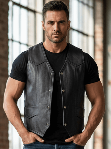 REED Men's Leather Vest: Soft, Durable, Black