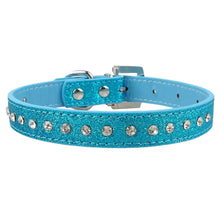 Load image into Gallery viewer, Blue glitter adjustable puppy and cat collar with rhinestone accents.

