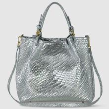 Load image into Gallery viewer, Italian Genuine Basketweave-Embossed Metallic Suede Top-Handle Bag | Imperia
