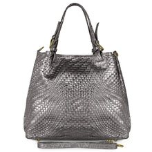 Load image into Gallery viewer, Italian Genuine Basketweave-Embossed Metallic Suede Top-Handle Bag | Imperia
