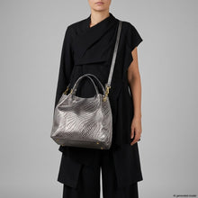 Load image into Gallery viewer, Italian Genuine Basketweave-Embossed Metallic Suede Top-Handle Bag | Imperia
