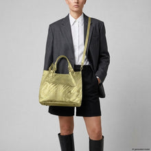 Load image into Gallery viewer, Italian Genuine Basketweave-Embossed Metallic Suede Top-Handle Bag | Imperia
