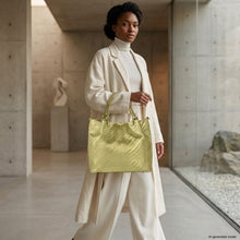 Load image into Gallery viewer, Italian Genuine Basketweave-Embossed Metallic Suede Top-Handle Bag | Imperia
