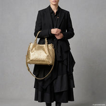 Load image into Gallery viewer, Italian Genuine Woven-Embossed Metallic Suede Top-Handle Bag | Savona

