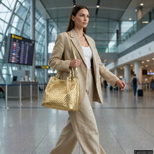 Load image into Gallery viewer, Italian Genuine Woven-Embossed Metallic Suede Top-Handle Bag | Savona
