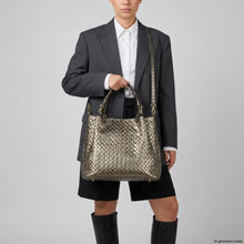 Load image into Gallery viewer, Italian Genuine Woven-Embossed Metallic Suede Top-Handle Bag | Savona
