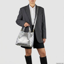 Load image into Gallery viewer, Italian Genuine Woven-Embossed Metallic Suede Top-Handle Bag | Savona
