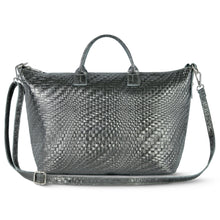 Charger l'image dans la galerie, Italian Genuine Basketweave-Embossed Metallic Suede Top-Handle Bag | Treviso
