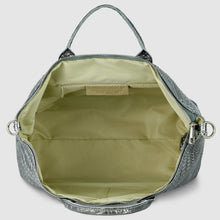 Charger l'image dans la galerie, Italian Genuine Basketweave-Embossed Metallic Suede Top-Handle Bag | Treviso
