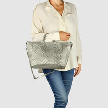 Charger l'image dans la galerie, Italian Genuine Basketweave-Embossed Metallic Suede Top-Handle Bag | Treviso
