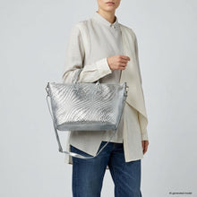 Charger l'image dans la galerie, Italian Genuine Basketweave-Embossed Metallic Suede Top-Handle Bag | Treviso
