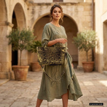 Load image into Gallery viewer, Italian Genuine Leopard-Print Metallic Suede Top-Handle Bag | Rimini
