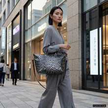 Load image into Gallery viewer, Italian Genuine Leopard-Print Metallic Suede Top-Handle Bag | Rimini

