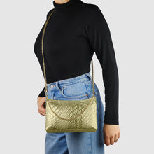 Charger l'image dans la galerie, Italian Genuine Basketweave-Embossed Metallic Suede Crossbody Bag | Bari
