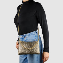 Charger l'image dans la galerie, Italian Genuine Basketweave-Embossed Metallic Suede Crossbody Bag | Bari
