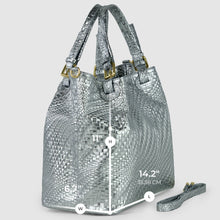 Load image into Gallery viewer, Italian Genuine Basketweave-Embossed Metallic Suede Top-Handle Bag | Imperia
