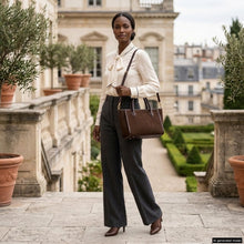 Cargar imagen en el visor de la galería, Italian Genuine Suede &amp; Full-Grain Leather Top-Handle Bag | Alba
