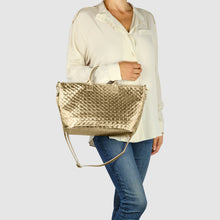 Cargar imagen en el visor de la galería, Italian Genuine Woven-Embossed Metallic Suede Top-Handle Bag | Urbino
