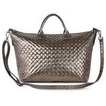 Cargar imagen en el visor de la galería, Italian Genuine Woven-Embossed Metallic Suede Top-Handle Bag | Urbino
