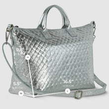 Cargar imagen en el visor de la galería, Italian Genuine Woven-Embossed Metallic Suede Top-Handle Bag | Urbino
