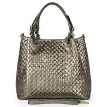 Load image into Gallery viewer, Italian Genuine Woven-Embossed Metallic Suede Top-Handle Bag | Savona
