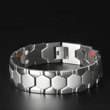Load image into Gallery viewer, Magnetic Therapy Bracelet in silver, hexagonal pattern, designed for well-being and vitality improvement, stylish and elegant.
