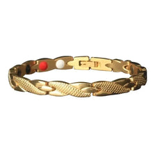 Load image into Gallery viewer, Gold magnetic therapy bracelet with elegant design, promoting energy and vitality. Stylish health accessory for well-being enhancement.
