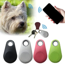Cargar imagen en el visor de la galería, Pet GPS tracker and activity monitor with various colored devices and a smartphone showing location tracking for pets.
