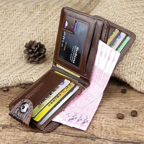 Leather crocodile pattern men's wallet with card slots and cash, vintage style. Perfect small genuine leather purse for men.