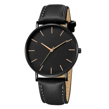Load image into Gallery viewer, Simple leather men&#39;s luxury watch with black vegan leather strap and minimalist design.
