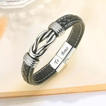 Load image into Gallery viewer, Men&#39;s leather bracelet with an irregular graphic and &#39;Te Amo&#39; charm, stylish and unique fashion accessory.
