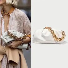 Load image into Gallery viewer, Soft Leather Women&#39;s Cloud Bag with gold chain, elegant and versatile, perfect for day to night styling.

