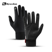 Load image into Gallery viewer, Black waterproof touch cold gloves with touchscreen capability, ideal for outdoor activities like skiing and motorcycling.
