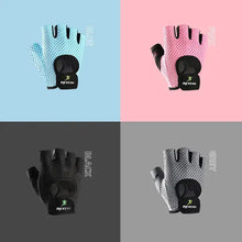 Load image into Gallery viewer, Four pairs of fitness sport gloves in blue, pink, black, and grey colors for enhanced workout performance and grip.
