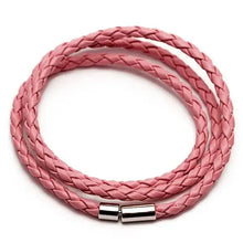 Load image into Gallery viewer, Pink PU braided leather bracelet with metal clasp, vegan and fashion-forward accessory with durable multi-layered design.
