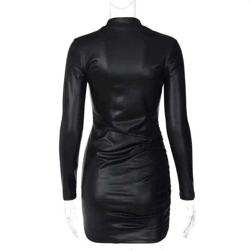 Be So Faux Real Faux Leather Ruched Mini Dress, Black / Large