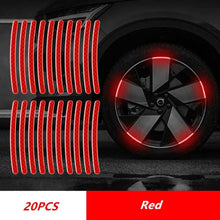 Load image into Gallery viewer, Red reflective car wheel hub stripes, 20 pieces, enhance safety and visibility with high-quality material for auto accessories.
