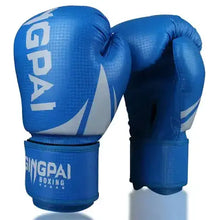 Load image into Gallery viewer, Premium blue boxing gloves for sparring and training, designed for comfort and protection.
