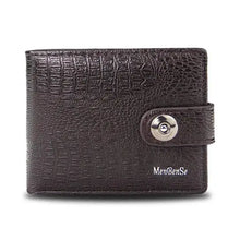 Charger l&#39;image dans la galerie, Men&#39;s retro woven pattern leather wallet with snap closure and textured design.

